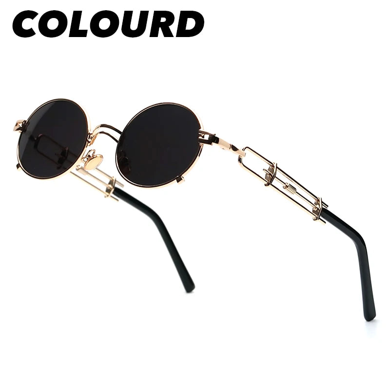 Steampunk Oval Small Metal Frame Men Hip Pop Sunglasses