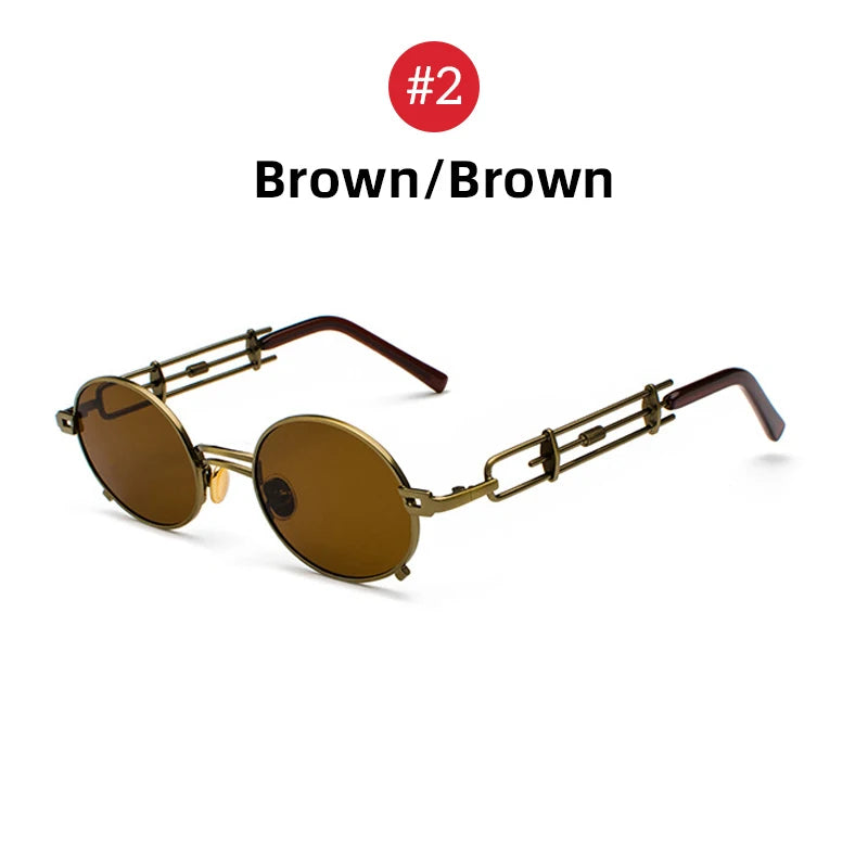 Steampunk Oval Small Metal Frame Men Hip Pop Sunglasses