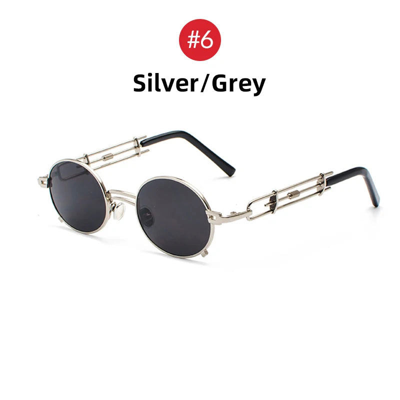 Steampunk Oval Small Metal Frame Men Hip Pop Sunglasses