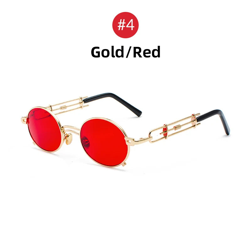 Steampunk Oval Small Metal Frame Men Hip Pop Sunglasses