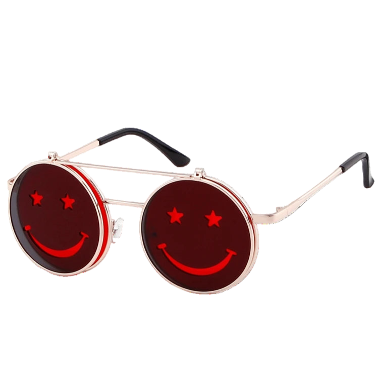 Flip Up Smiling Face Round Metal Frame Gothic Retro HELLOWEEN Sunglasses