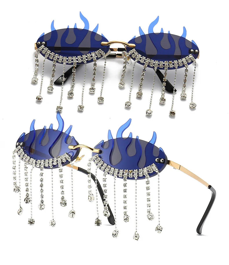 Diamonds Fire Flame Women Luxury Rhinestone HELLOWEEN Sunglasses