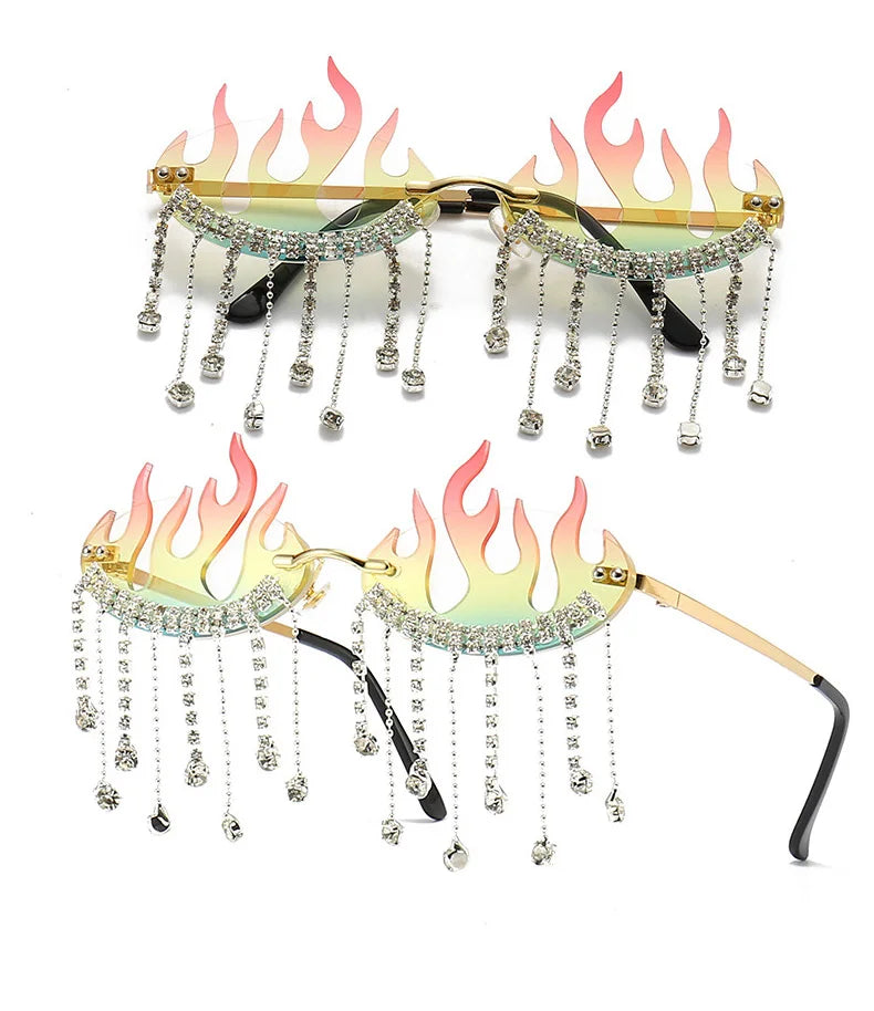 Diamonds Fire Flame Women Luxury Rhinestone HELLOWEEN Sunglasses