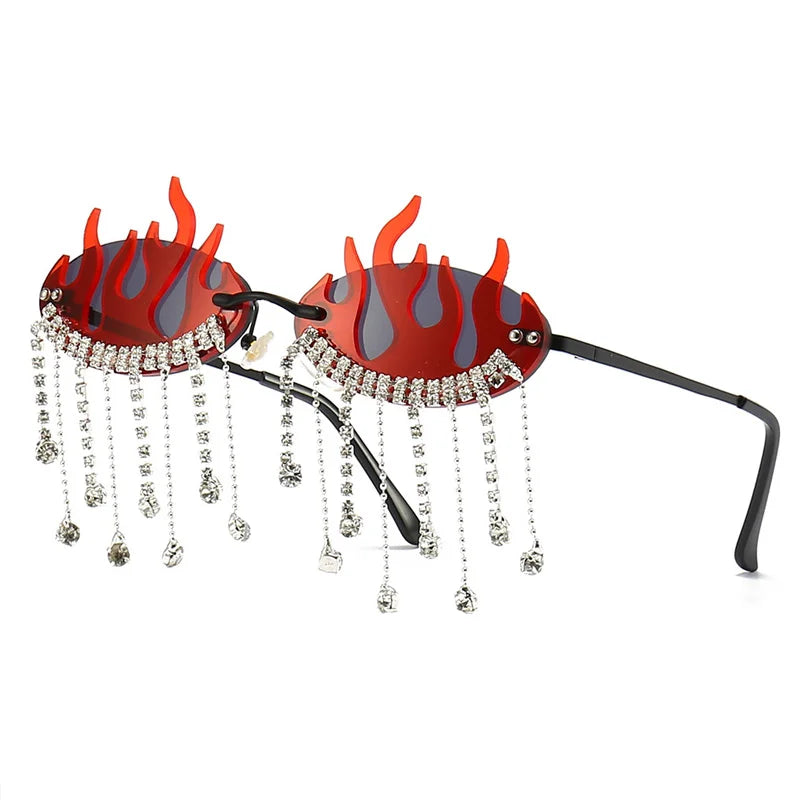 Diamonds Fire Flame Women Luxury Rhinestone HELLOWEEN Sunglasses