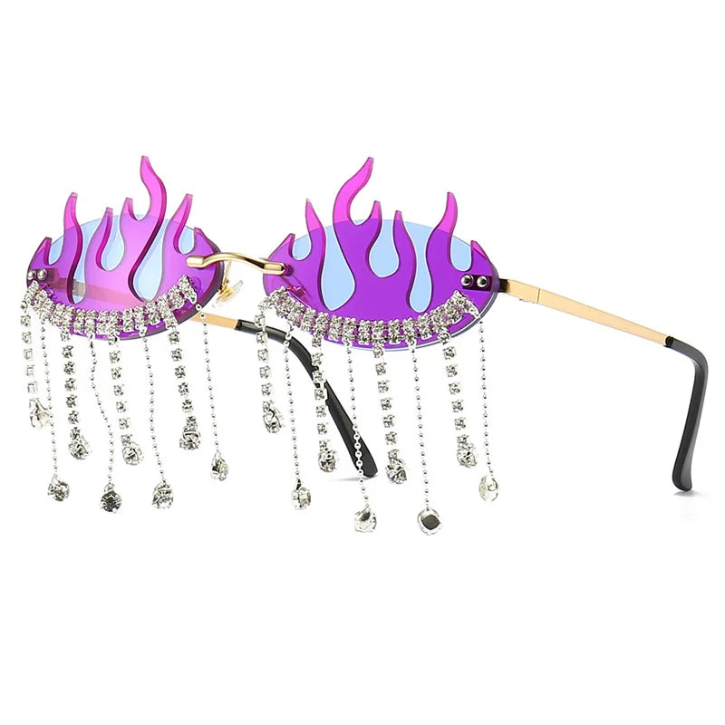 Diamonds Fire Flame Women Luxury Rhinestone HELLOWEEN Sunglasses