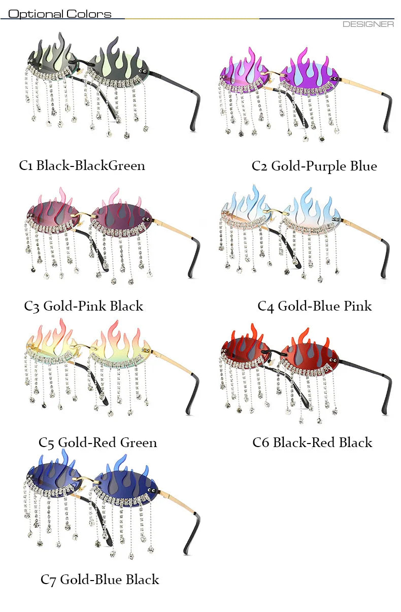 Diamonds Fire Flame Women Luxury Rhinestone HELLOWEEN Sunglasses