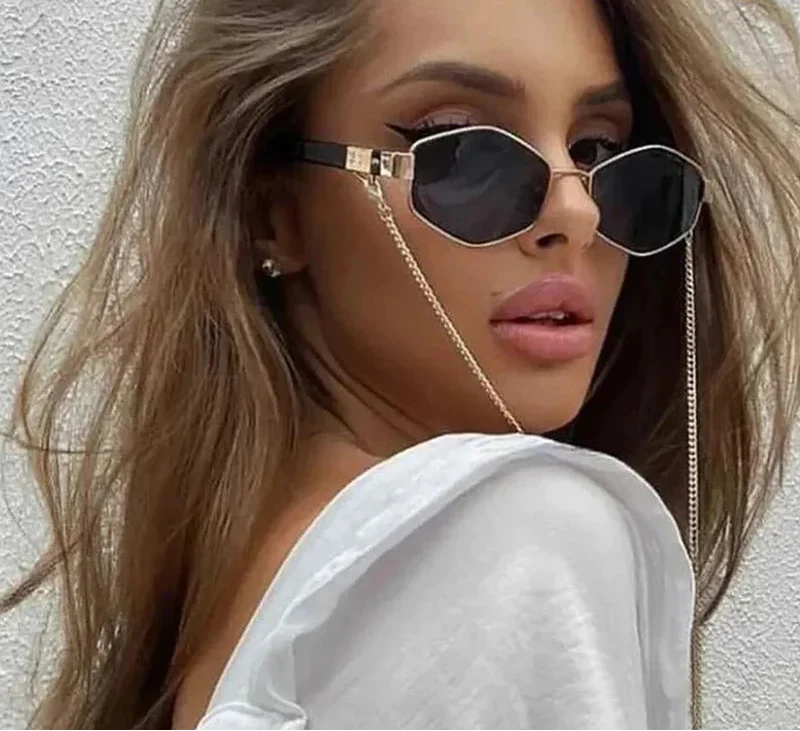 Luxury Hexagon Sunglasses with Chain