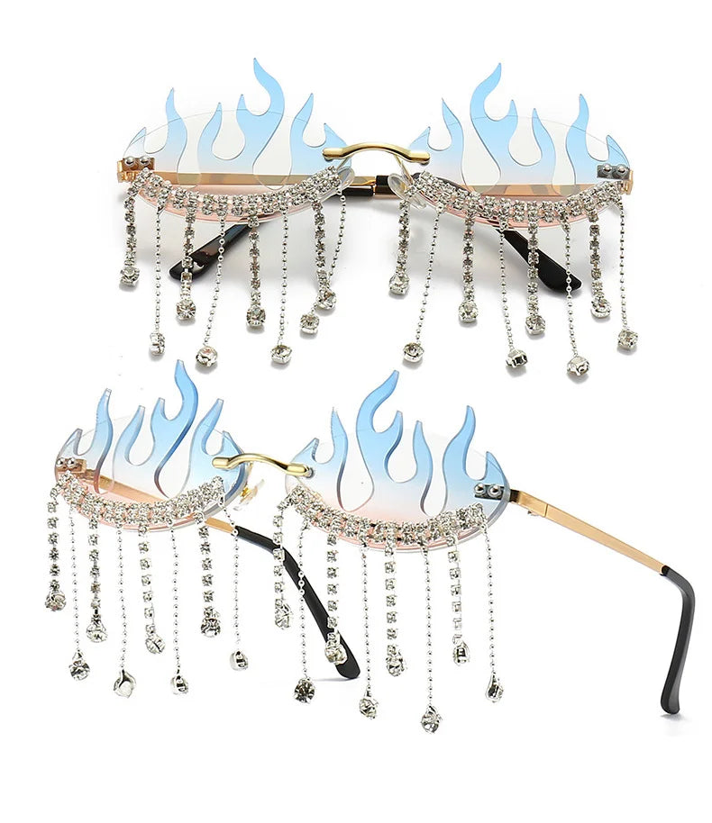 Diamonds Fire Flame Women Luxury Rhinestone HELLOWEEN Sunglasses