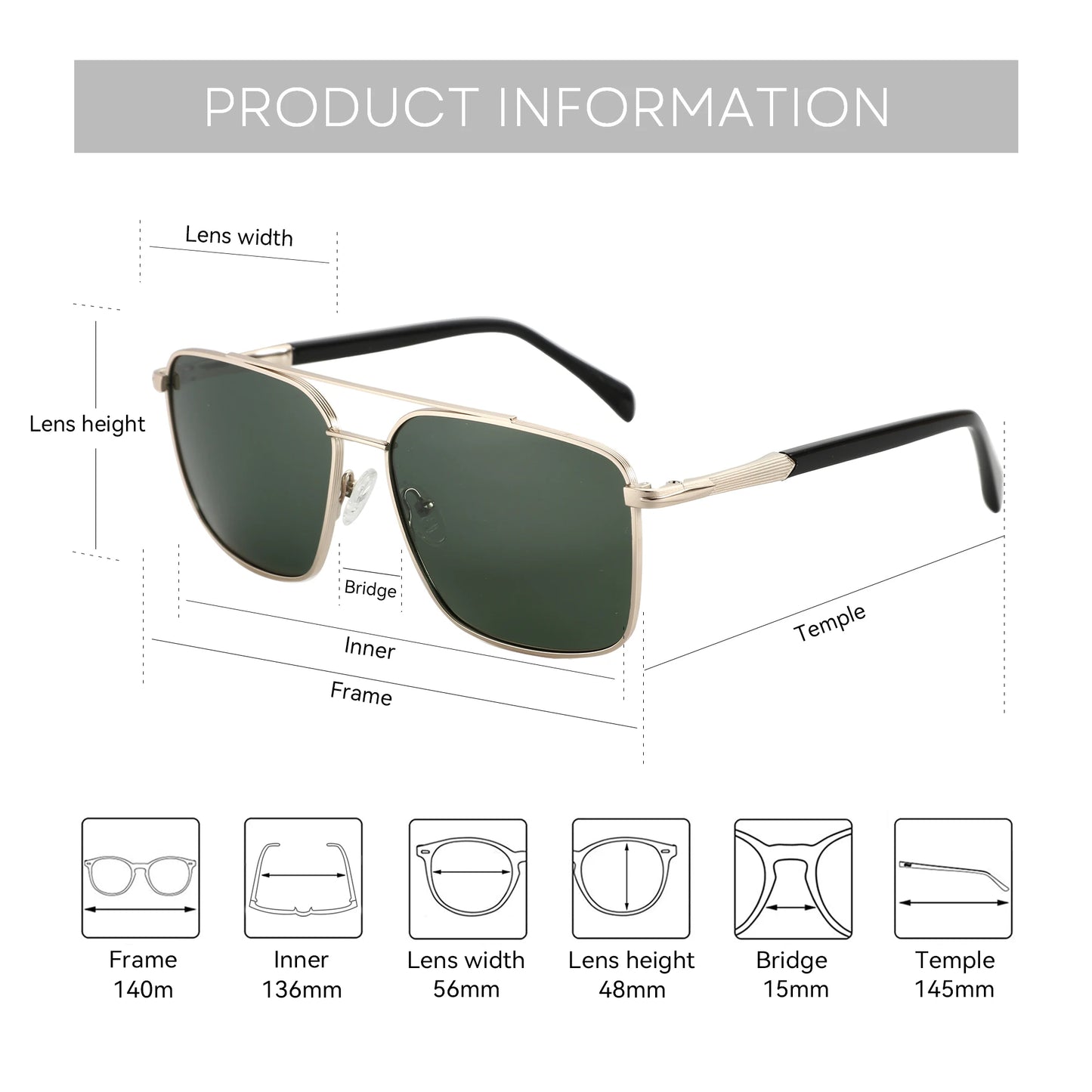 Anti-Blue Metal Aviator Prescription Progressive Sunglasses