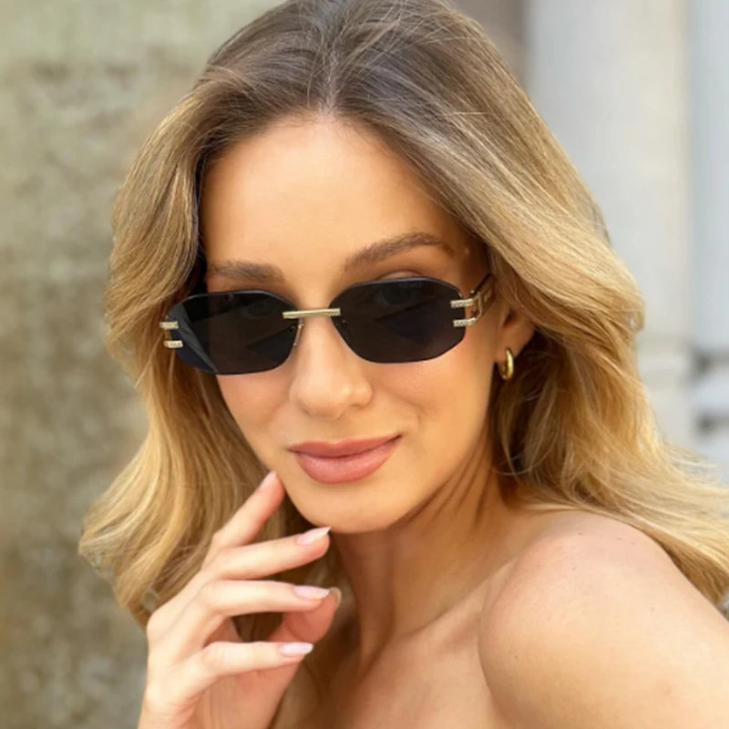 Retro Frameless Trendy Fashion Brand Sun Glasses