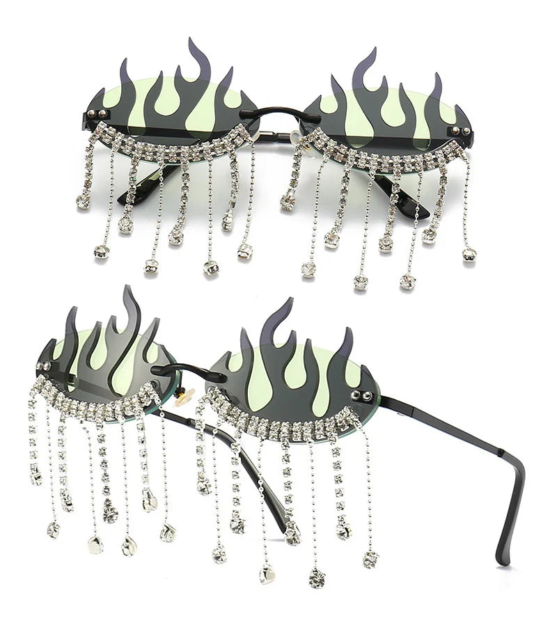 Diamonds Fire Flame Women Luxury Rhinestone HELLOWEEN Sunglasses