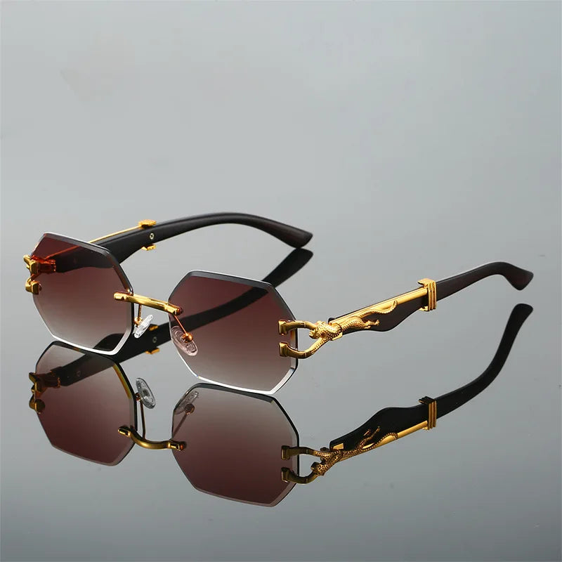 Frameless Cut Edge Hexagon Sunglasses