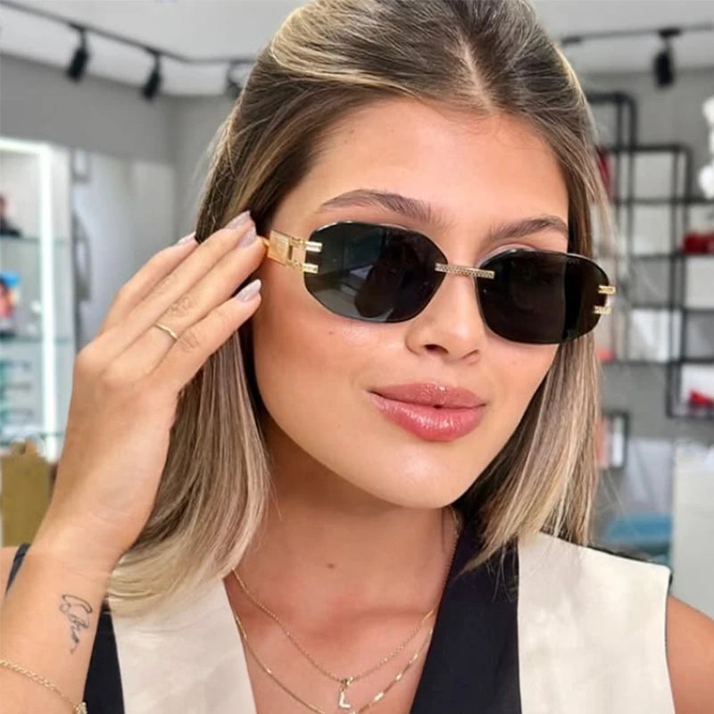 Retro Frameless Trendy Fashion Brand Sun Glasses