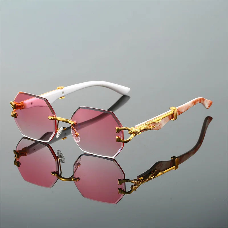 Frameless Cut Edge Hexagon Sunglasses