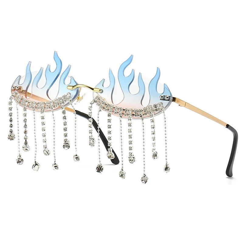 Diamonds Fire Flame Women Luxury Rhinestone HELLOWEEN Sunglasses