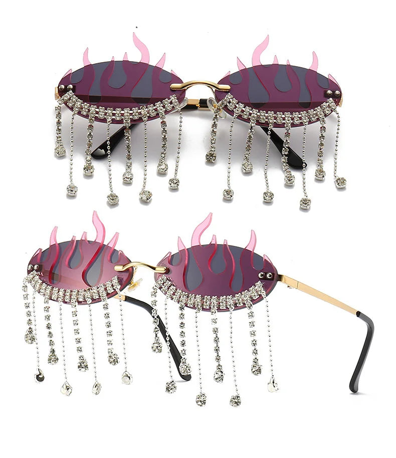 Diamonds Fire Flame Women Luxury Rhinestone HELLOWEEN Sunglasses