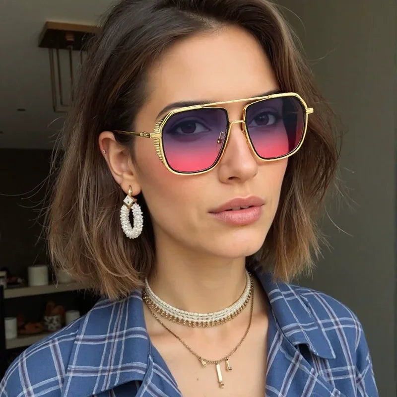 Metallic Pilot Frame Casual Gradient Premium Sunglasses