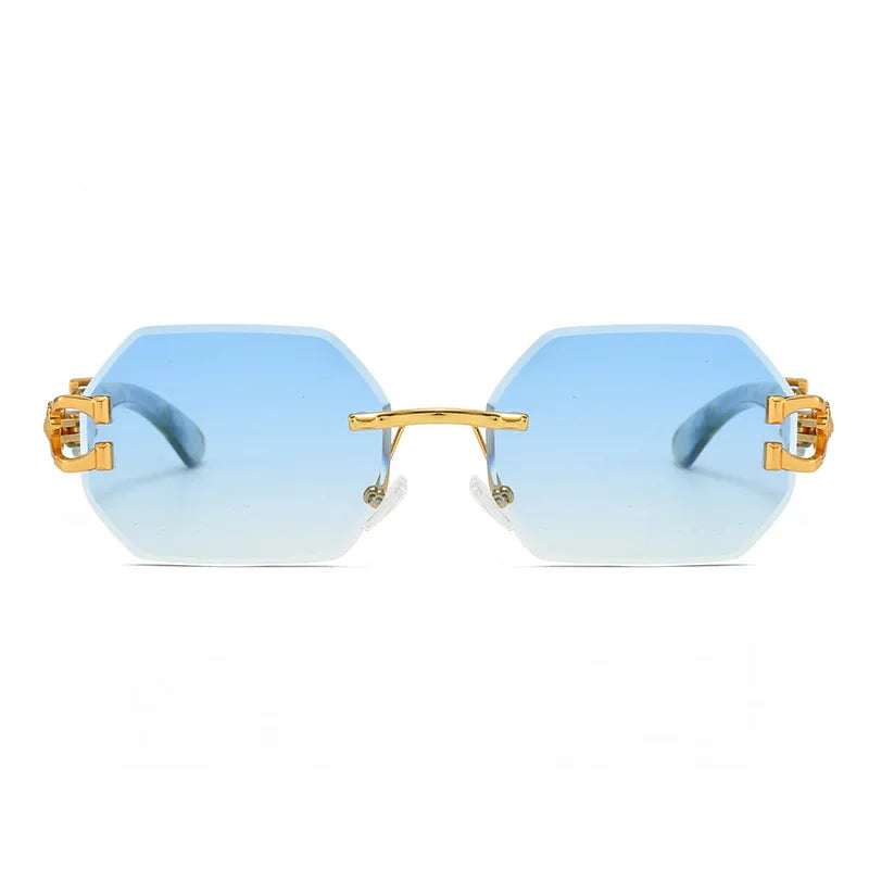 Frameless Cut Edge Hexagon Sunglasses