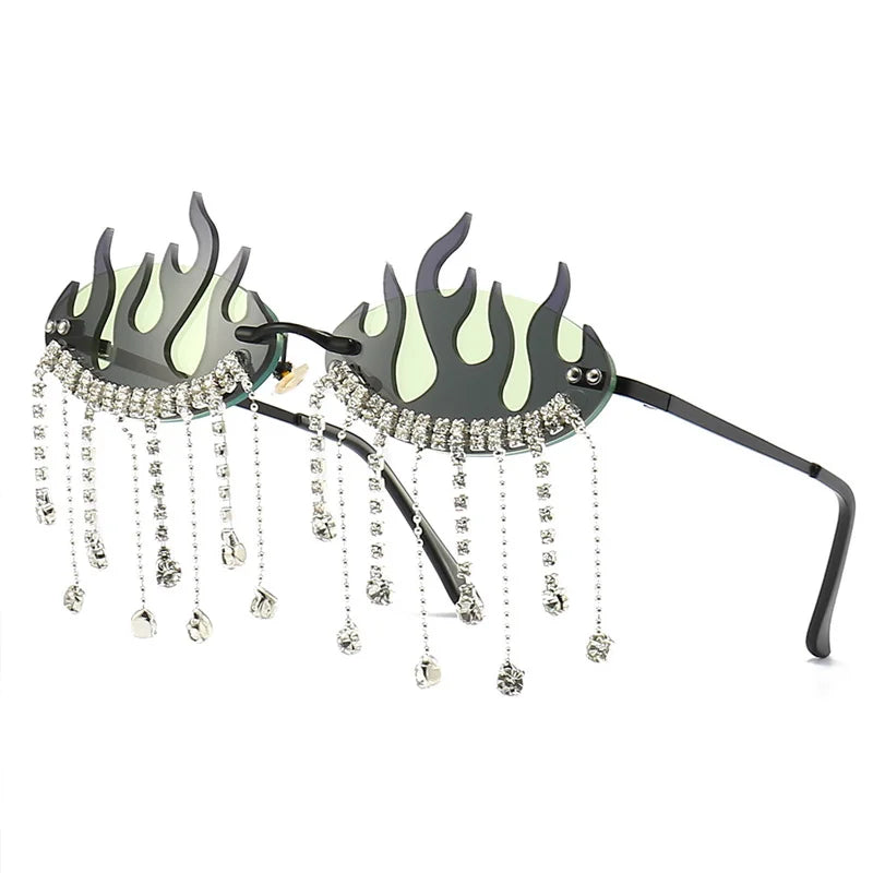 Diamonds Fire Flame Women Luxury Rhinestone HELLOWEEN Sunglasses
