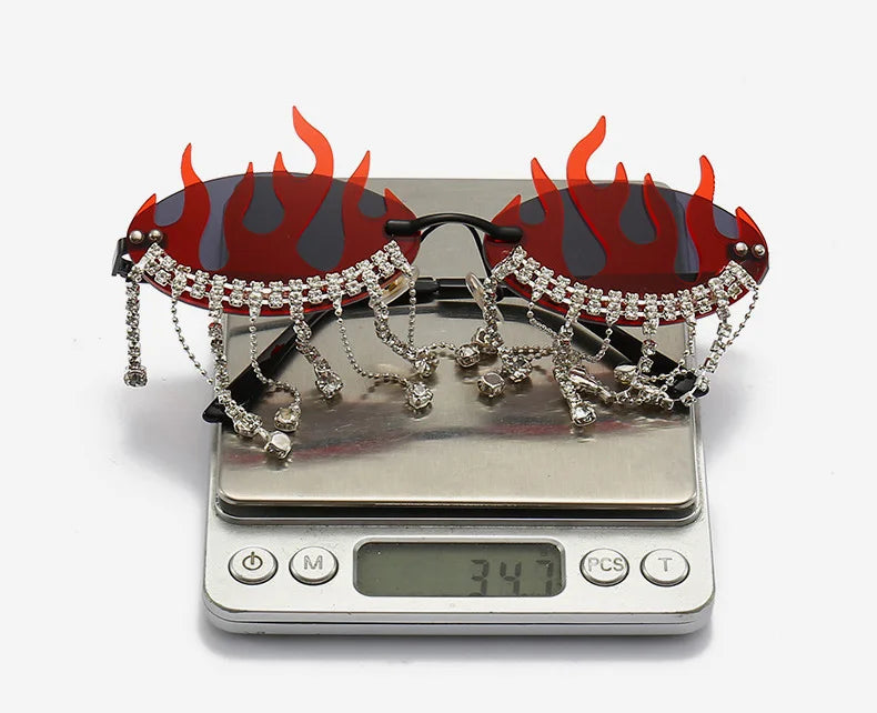 Diamonds Fire Flame Women Luxury Rhinestone HELLOWEEN Sunglasses