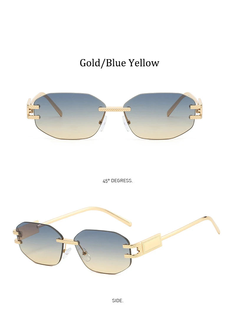 Retro Frameless Trendy Fashion Brand Sun Glasses