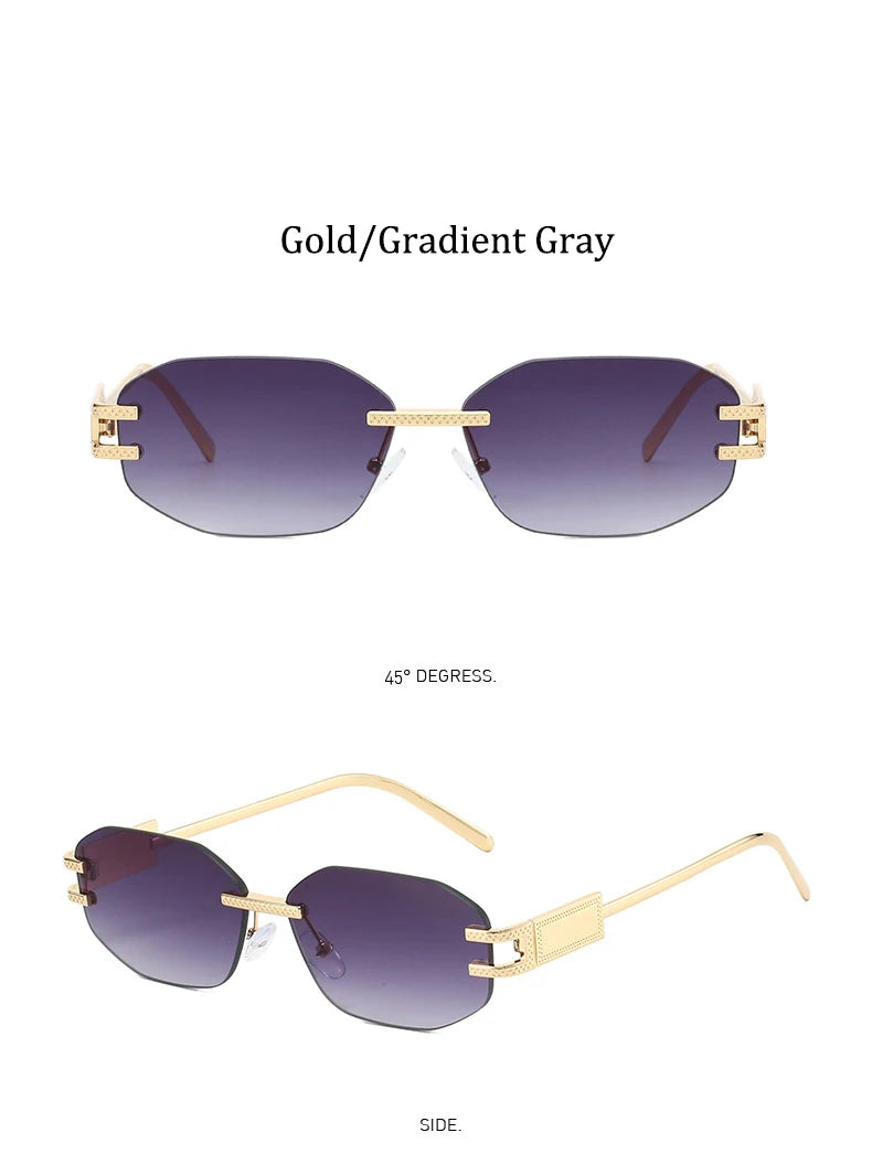 Retro Frameless Trendy Fashion Brand Sun Glasses