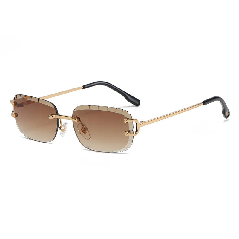 Rimless Rectangle Anti-Glare Cut Edge Sunglasses