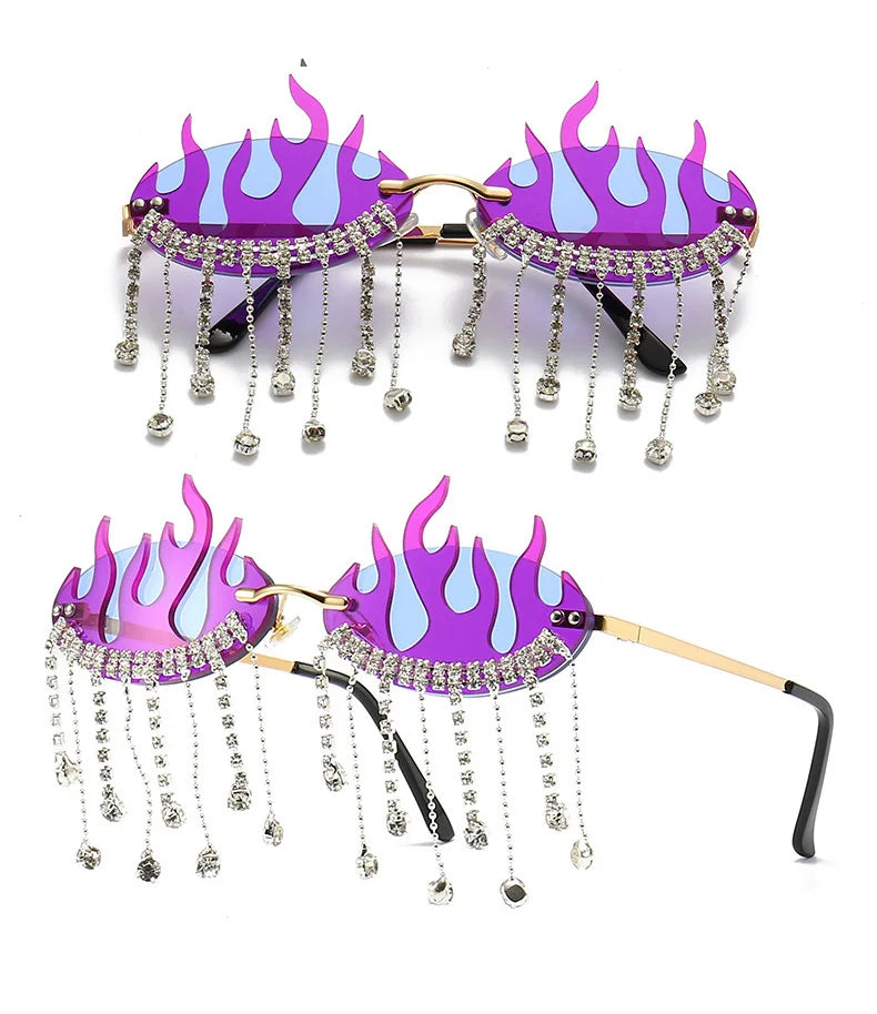 Diamonds Fire Flame Women Luxury Rhinestone HELLOWEEN Sunglasses