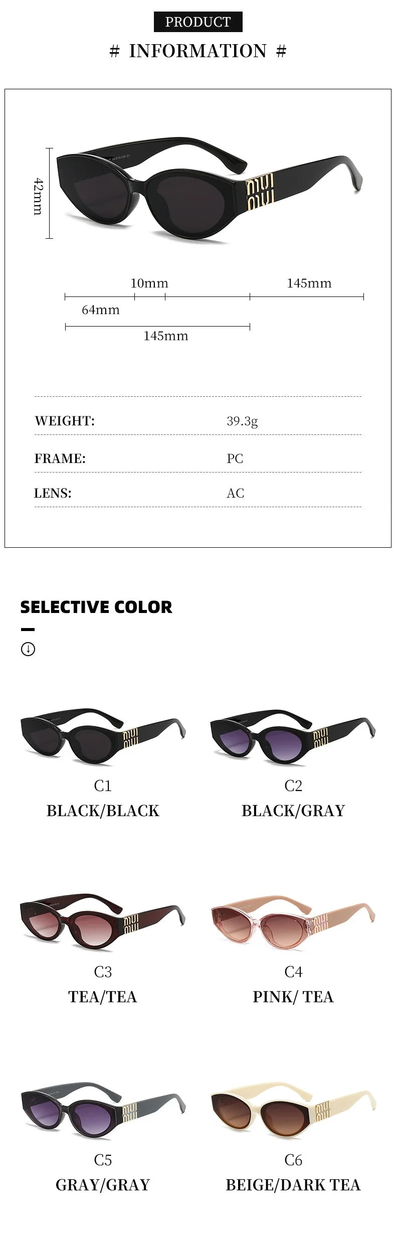 MUI Glamour Oval Cat Eyes Stylish Fashion Sunglasses