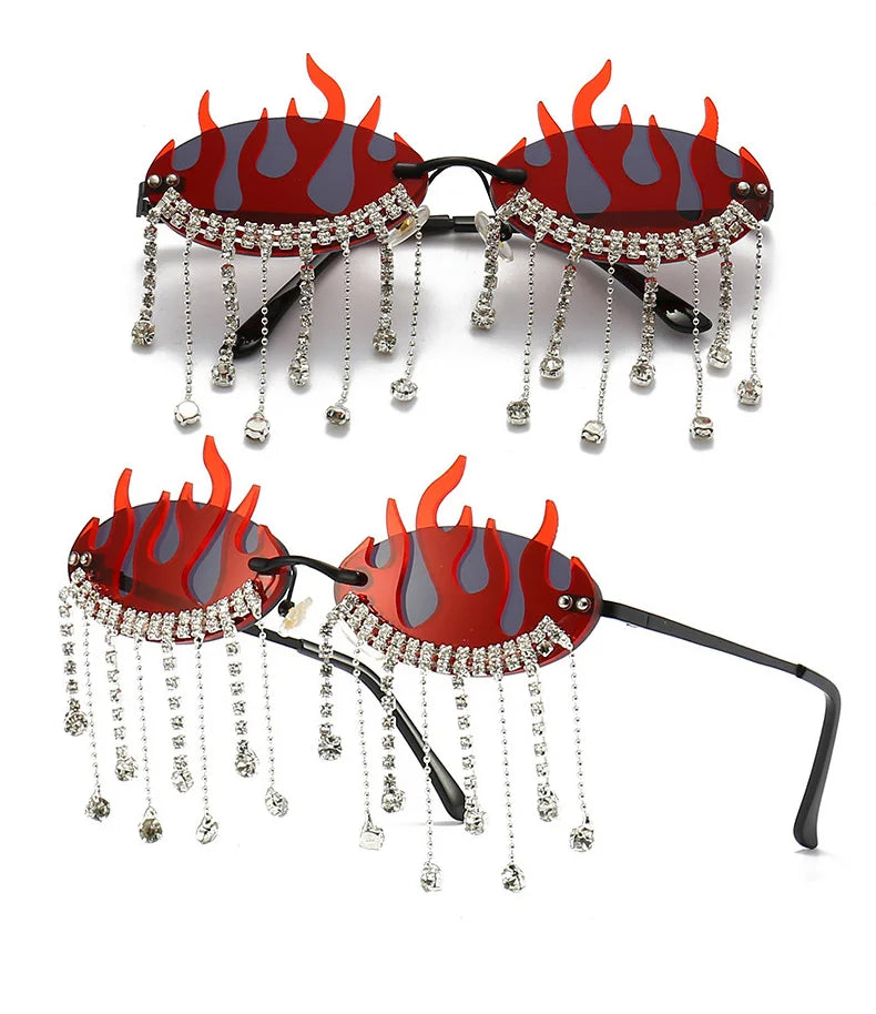 Diamonds Fire Flame Women Luxury Rhinestone HELLOWEEN Sunglasses