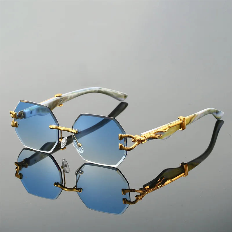 Frameless Cut Edge Hexagon Sunglasses