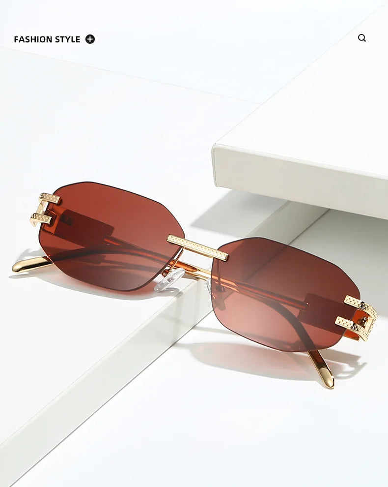 Retro Frameless Trendy Fashion Brand Sun Glasses
