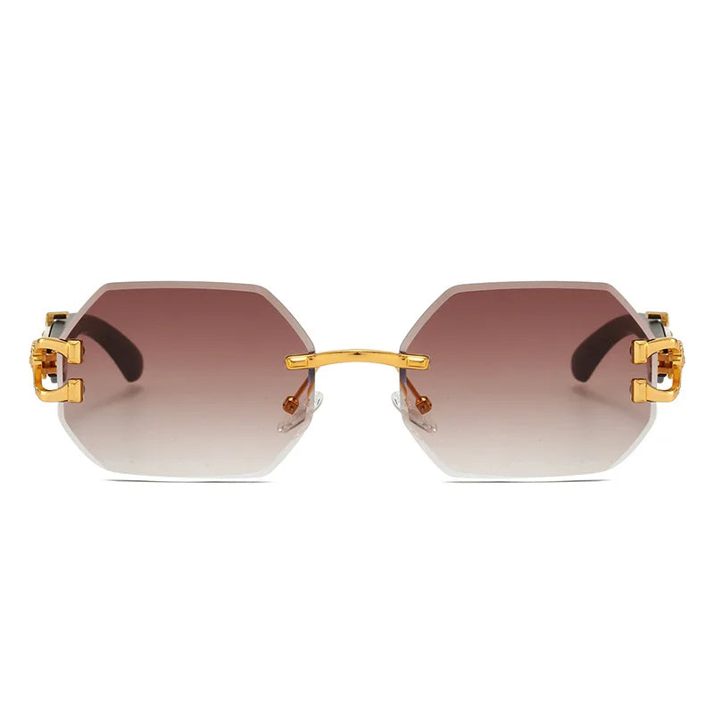 Frameless Cut Edge Hexagon Sunglasses