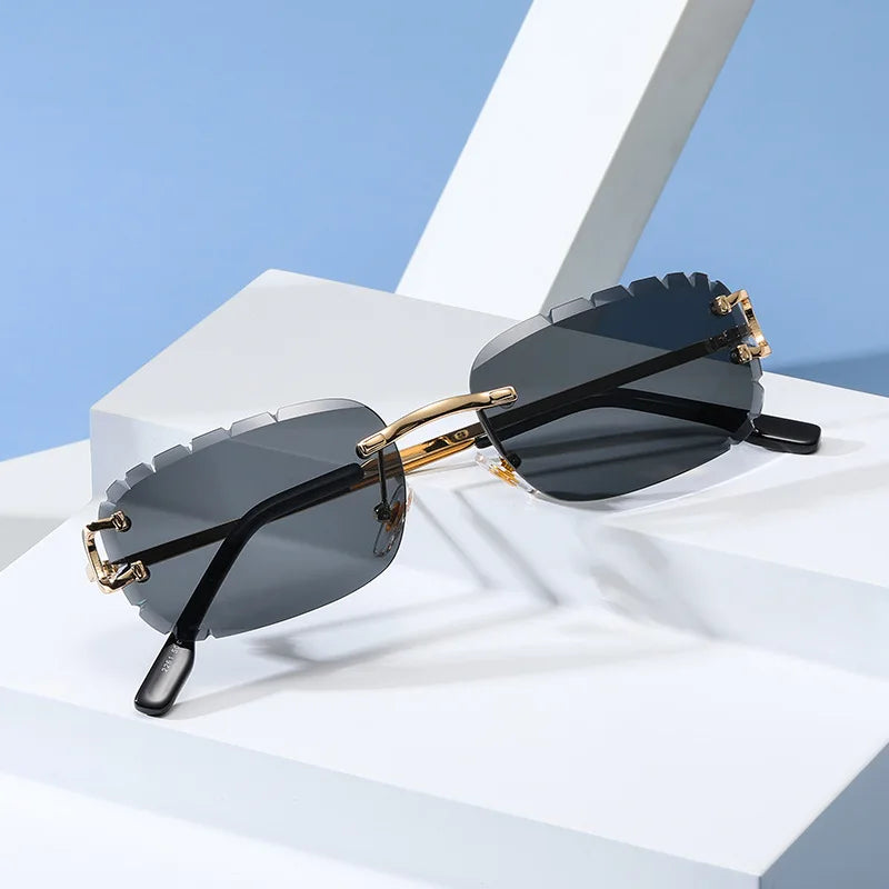 Rimless Rectangle Anti-Glare Cut Edge Sunglasses