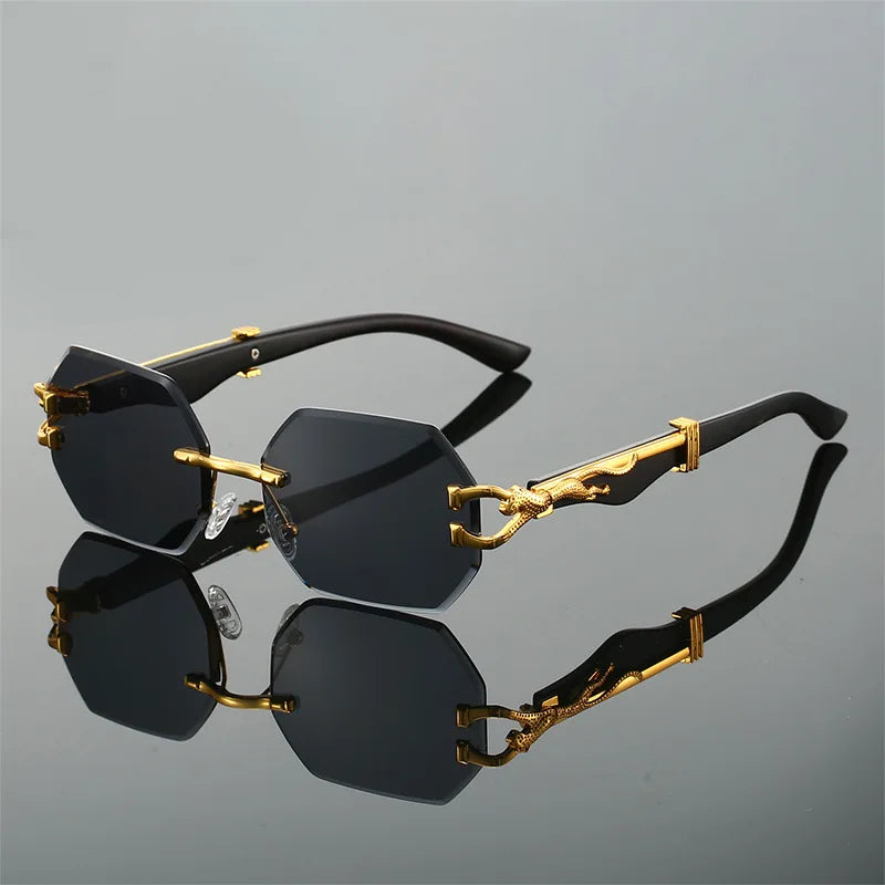Frameless Cut Edge Hexagon Sunglasses