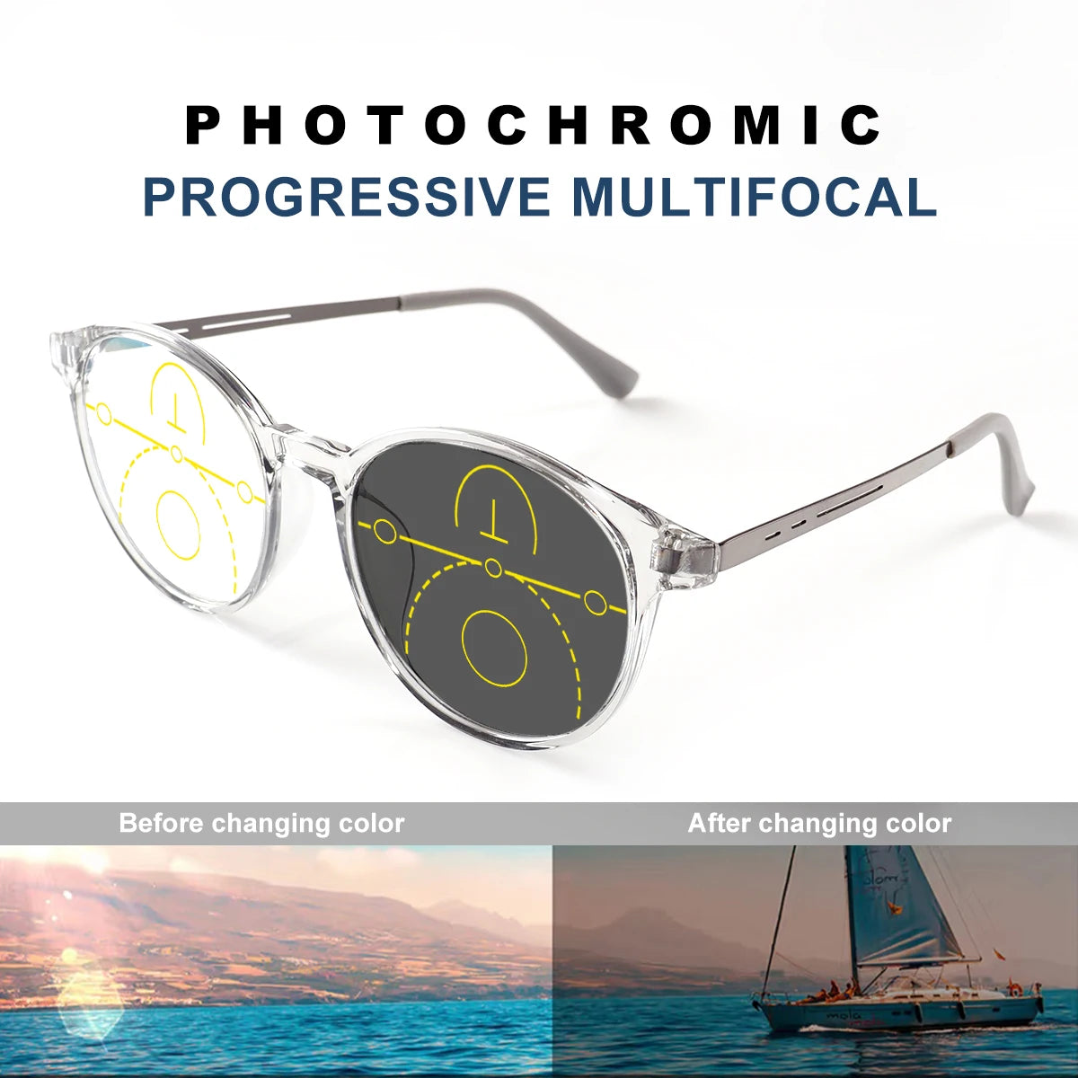 Progressive Multifocal Photochromic Reading Glasses