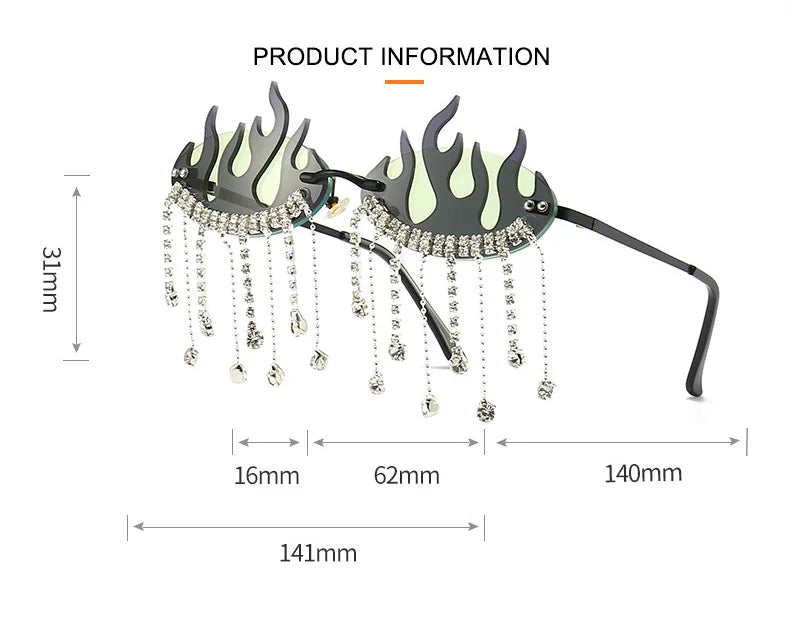 Diamonds Fire Flame Women Luxury Rhinestone HELLOWEEN Sunglasses