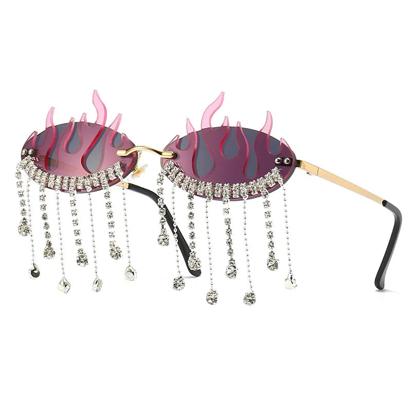 Diamonds Fire Flame Women Luxury Rhinestone HELLOWEEN Sunglasses
