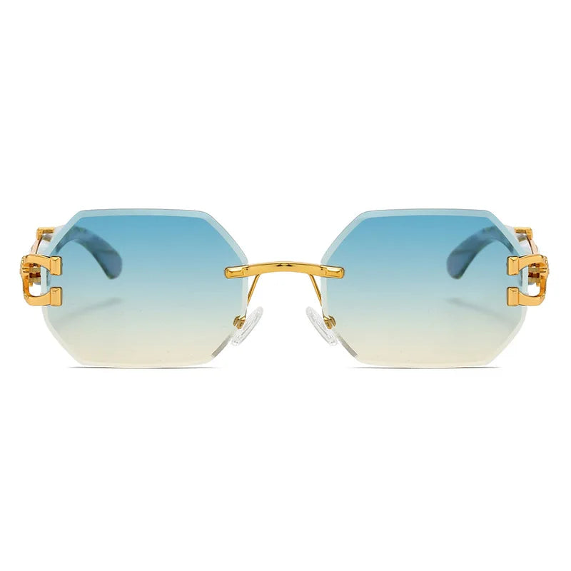 Frameless Cut Edge Hexagon Sunglasses