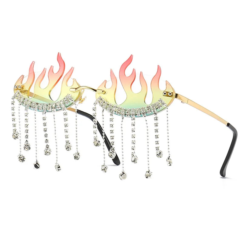 Diamonds Fire Flame Women Luxury Rhinestone HELLOWEEN Sunglasses