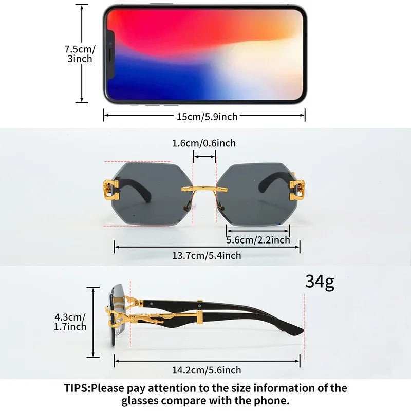 Frameless Cut Edge Hexagon Sunglasses