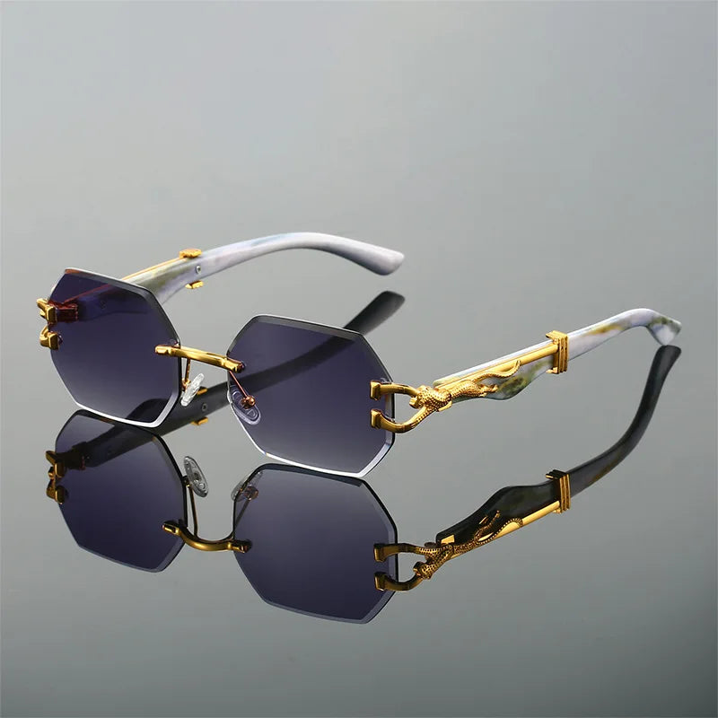 Frameless Cut Edge Hexagon Sunglasses