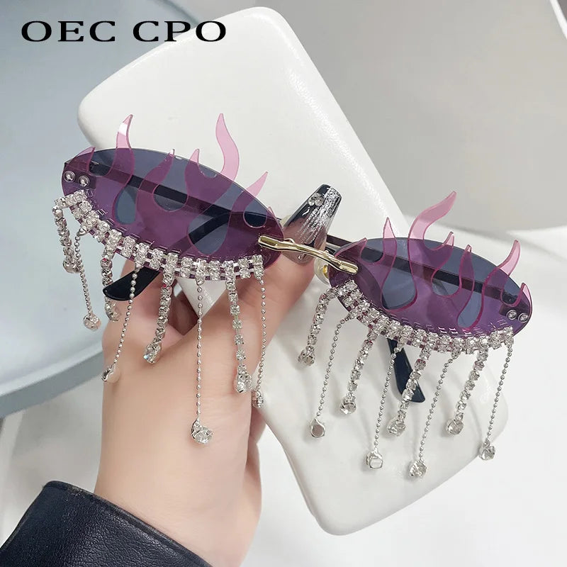 Diamonds Fire Flame Women Luxury Rhinestone HELLOWEEN Sunglasses