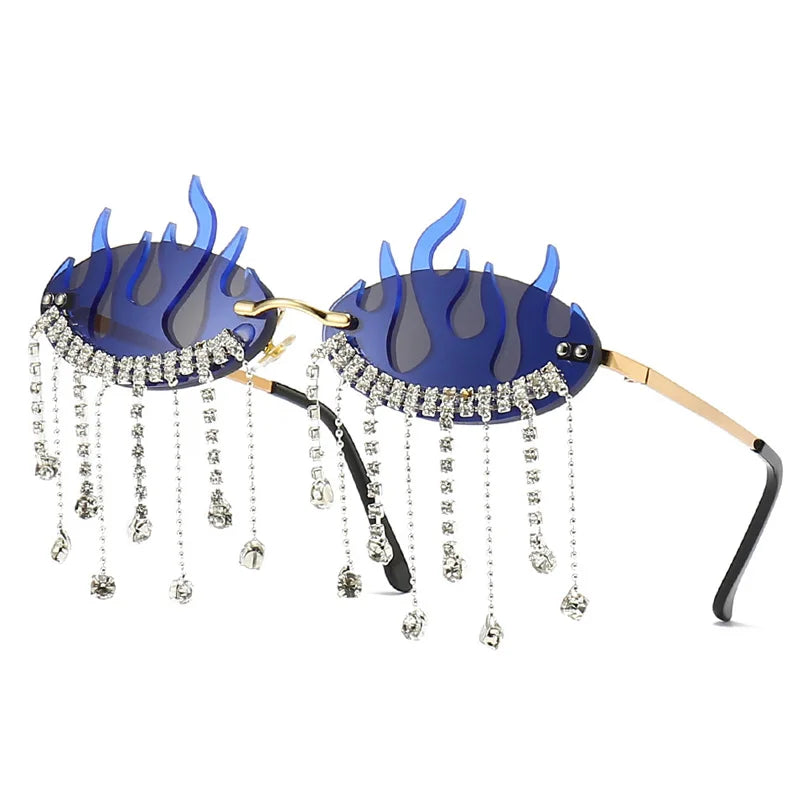 Diamonds Fire Flame Women Luxury Rhinestone HELLOWEEN Sunglasses