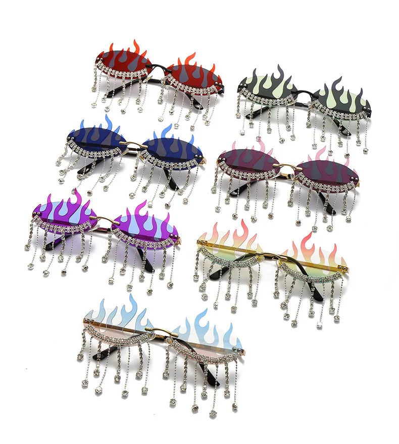 Diamonds Fire Flame Women Luxury Rhinestone HELLOWEEN Sunglasses