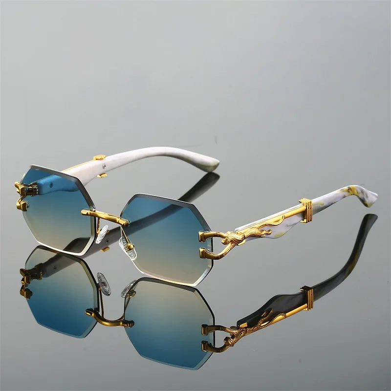Frameless Cut Edge Hexagon Sunglasses