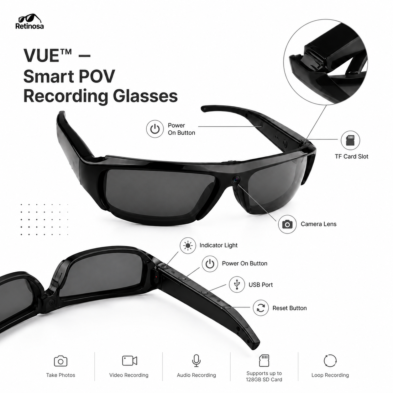 Retinosa VUE™ — Smart POV Recording Glasses - retinosa