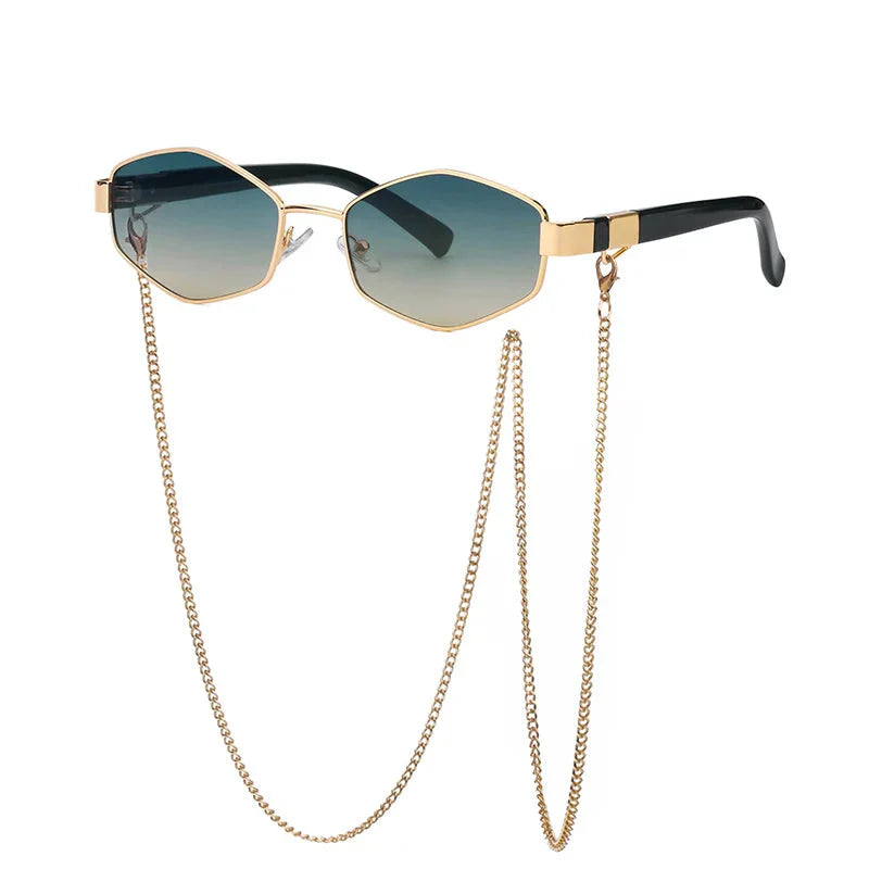 Luxury Hexagon Sunglasses with Chain