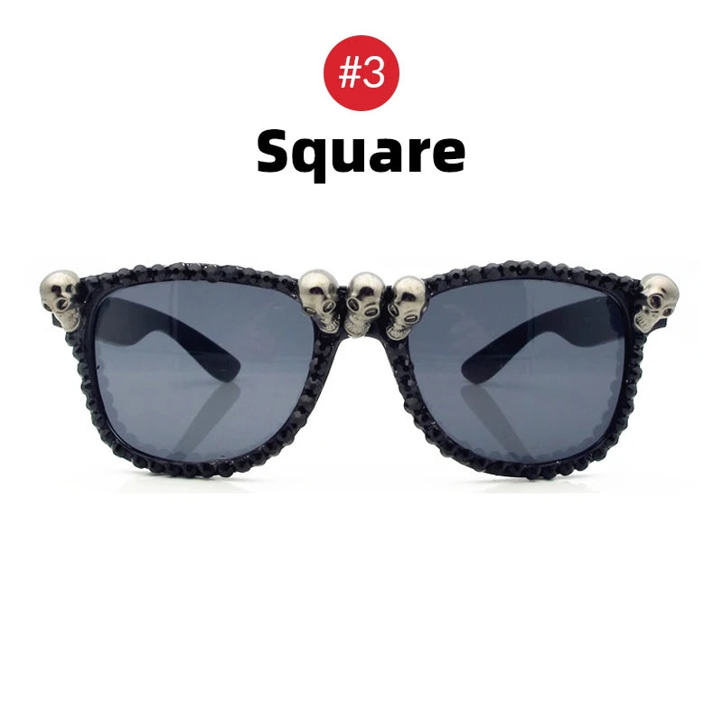 Women Skull Sunglasses Black Cat Eye Rhinestone Gorgeous HELLOWEEN Sunglasses
