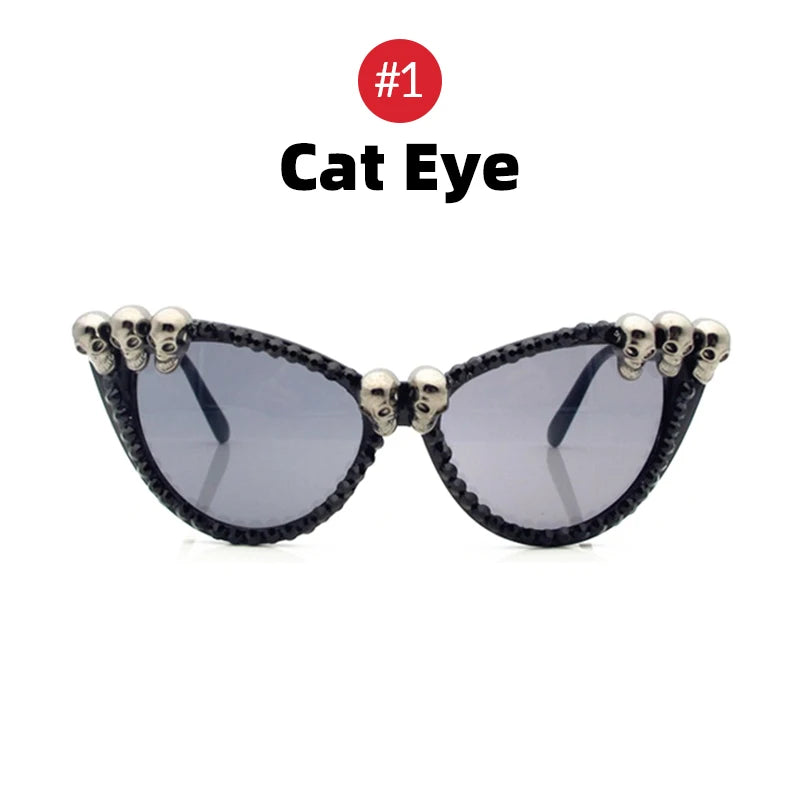Women Skull Sunglasses Black Cat Eye Rhinestone Gorgeous HELLOWEEN Sunglasses
